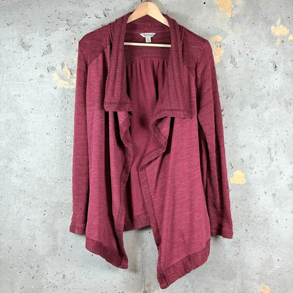 Lucky Brand Waterfall Cardigan Sweater Womens XL Burgundy Open Front Winter Warm